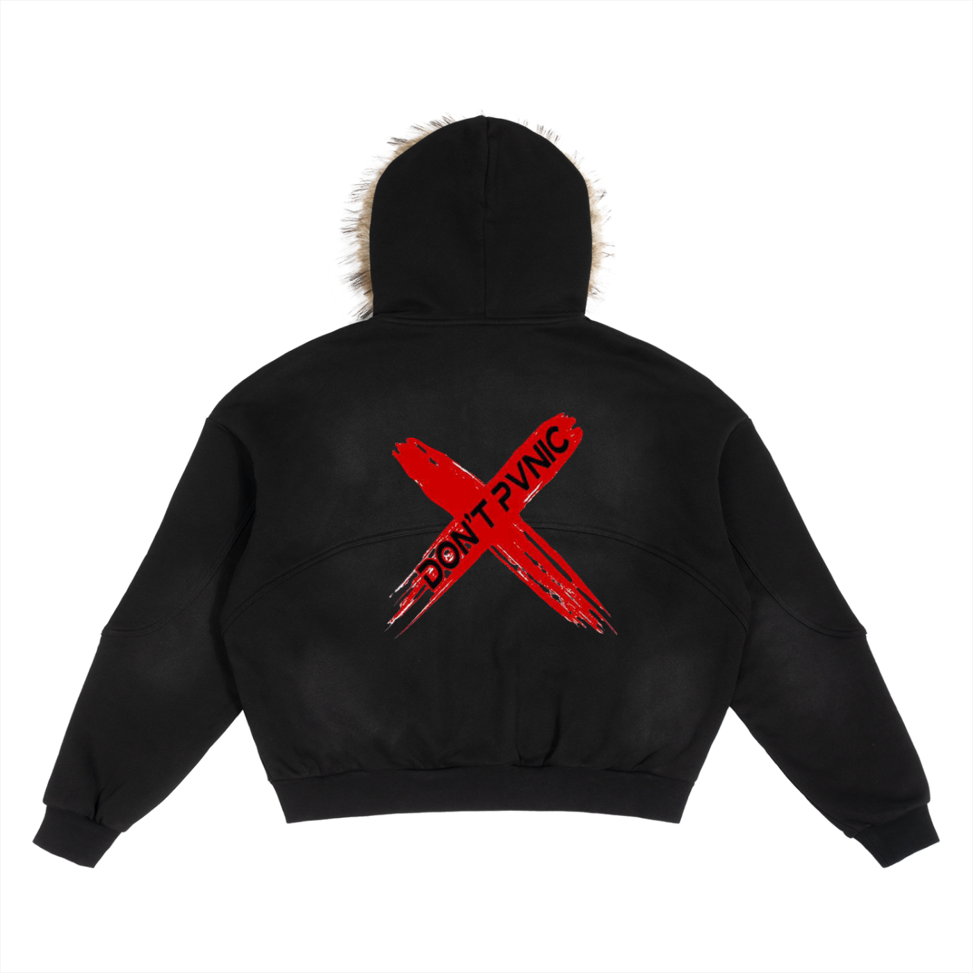 Don't Pvnic Sun Fade Boxy Detachable Fur Hoodie